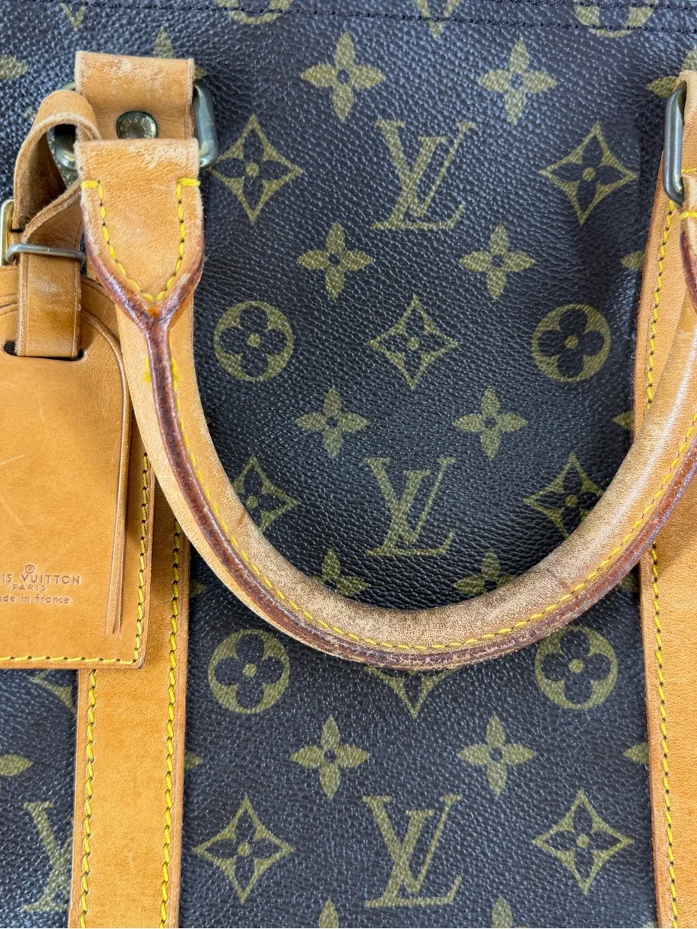 Louis Vuitton Brown Monogram Duffel with Tan Leather Accents